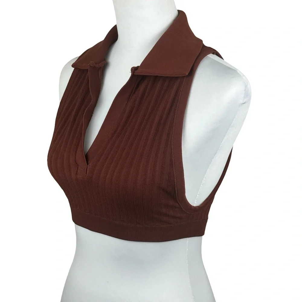 Out From Under Urban Outfitters Brown Sleeveless Ribbed Cropped Seamless Top M/L